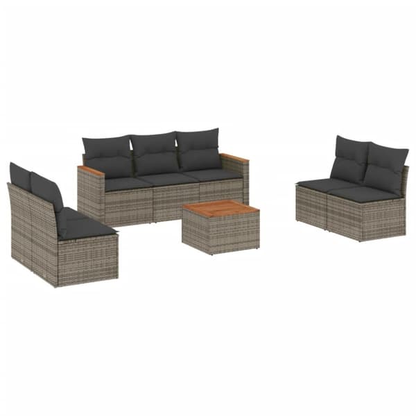 vidaXL sofasæt til haven 8 dele med hynder polyrattan grå