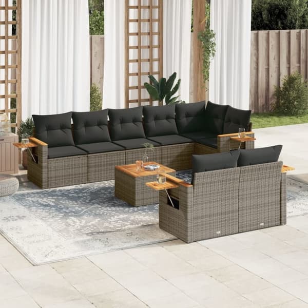 vidaXL sofasæt til haven 9 dele med hynder polyrattan grå