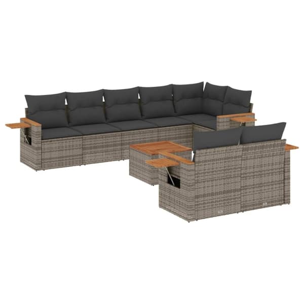 vidaXL sofasæt til haven 9 dele med hynder polyrattan grå