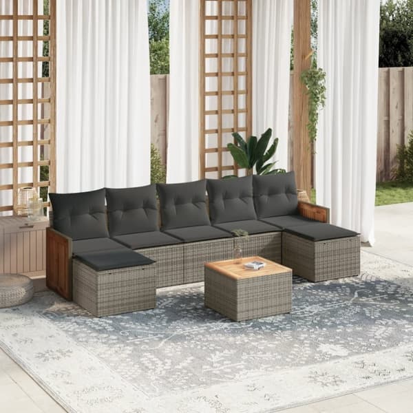 vidaXL sofasæt til haven 8 dele med hynder polyrattan grå