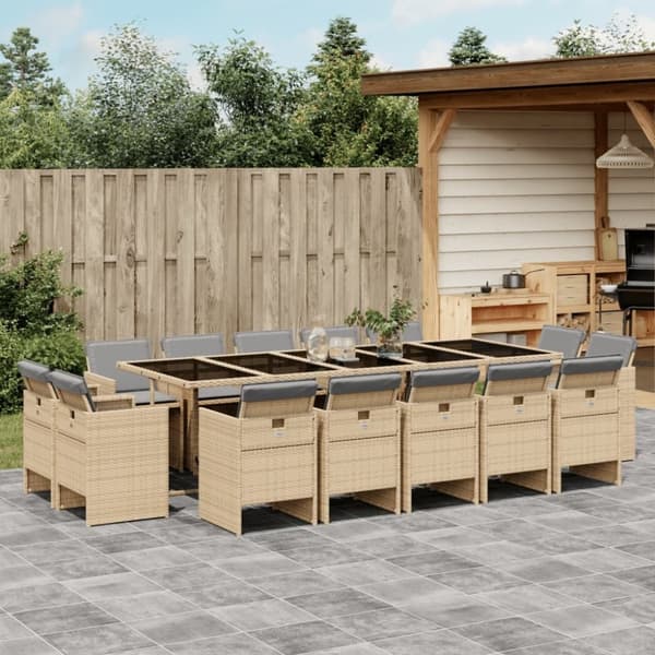 vidaXL spisebordssæt til haven 15 dele med hynder polyrattan beige
