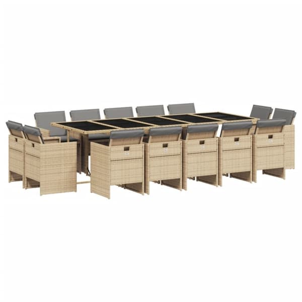vidaXL spisebordssæt til haven 15 dele med hynder polyrattan beige