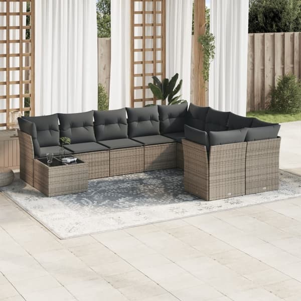 vidaXL sofasæt til haven 10 dele med hynder polyrattan grå