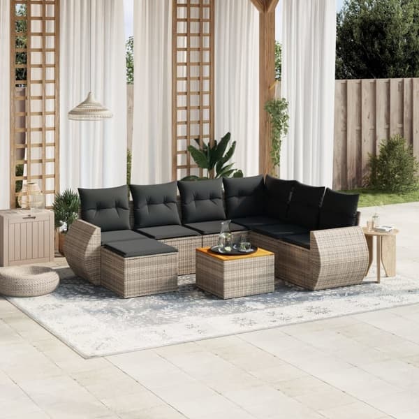 vidaXL sofasæt til haven 8 dele med hynder polyrattan grå