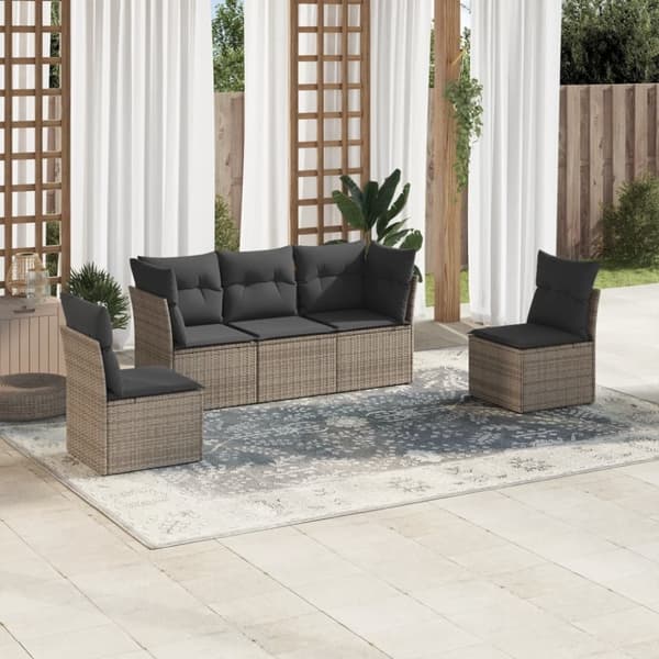vidaXL sofasæt 5 dele med hynder polyrattan grå