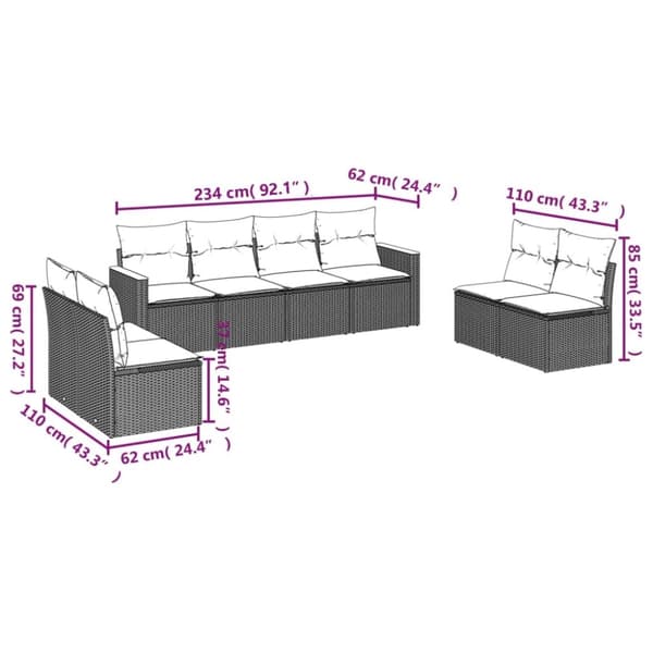 vidaXL sofasæt til haven 8 dele med hynder polyrattan grå