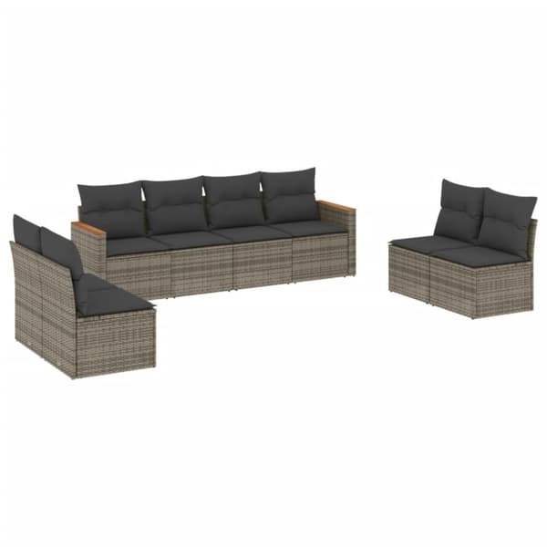 vidaXL sofasæt til haven 8 dele med hynder polyrattan grå