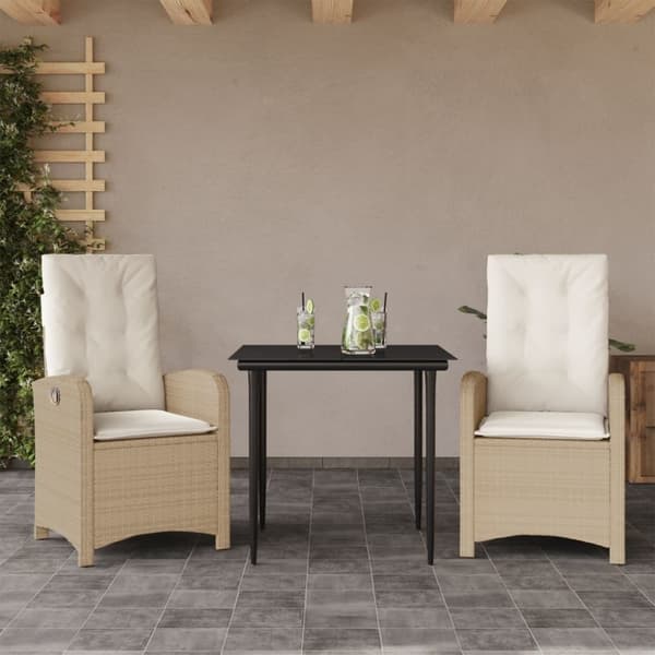 vidaXL Matgrupp för trädgården 3 delar med dynor beige konstrotting