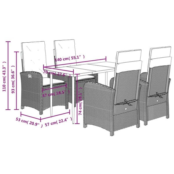 vidaXL Matgrupp för trädgården med dynor 5 delar mixbeige konstrotting