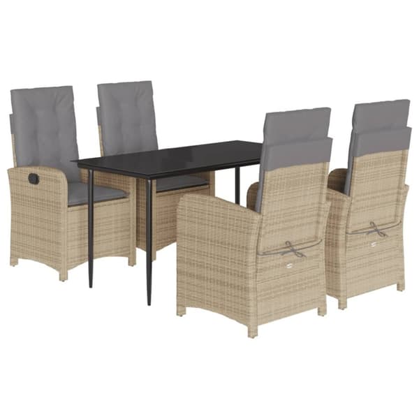 vidaXL Matgrupp för trädgården med dynor 5 delar mixbeige konstrotting