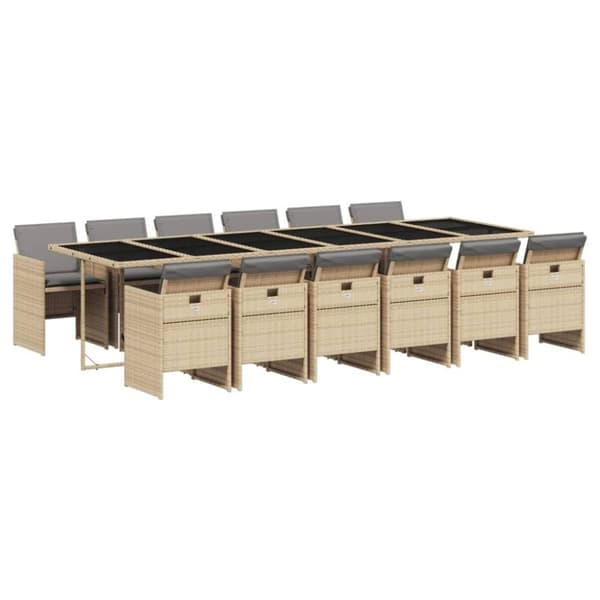 vidaXL spisebordssæt til haven 13 dele med hynder polyrattan beige