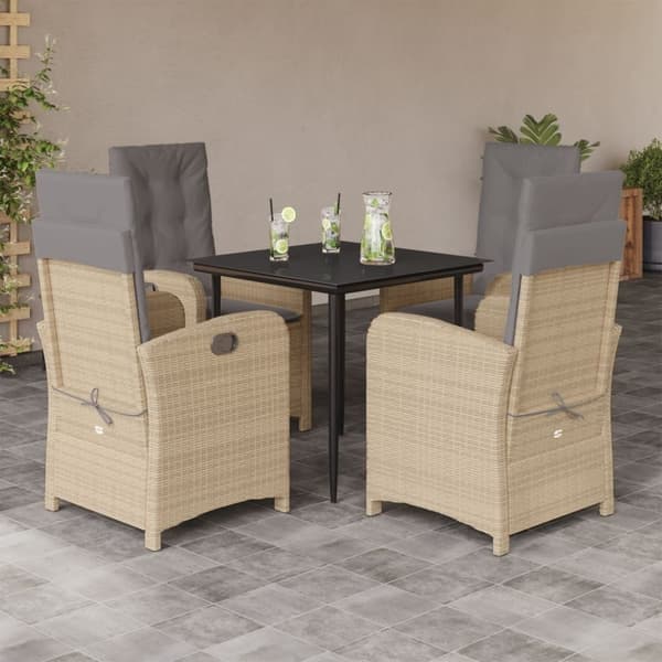 vidaXL spisebordssæt til haven 5 dele med hynder polyrattan beige