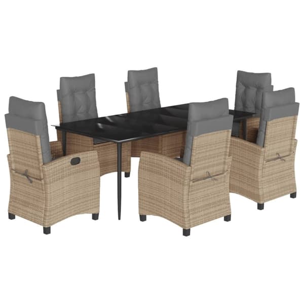 vidaXL spisebordssæt til haven 7 dele med hynder polyrattan beige