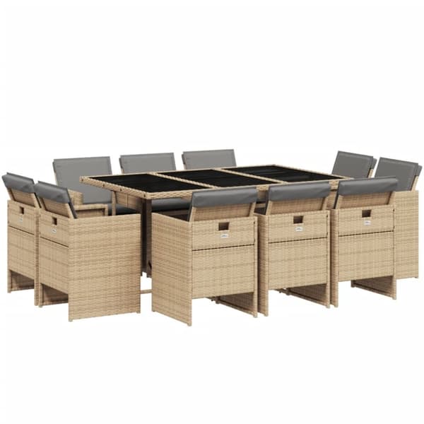 vidaXL spisebordssæt til haven 11 dele med hynder polyrattan beige