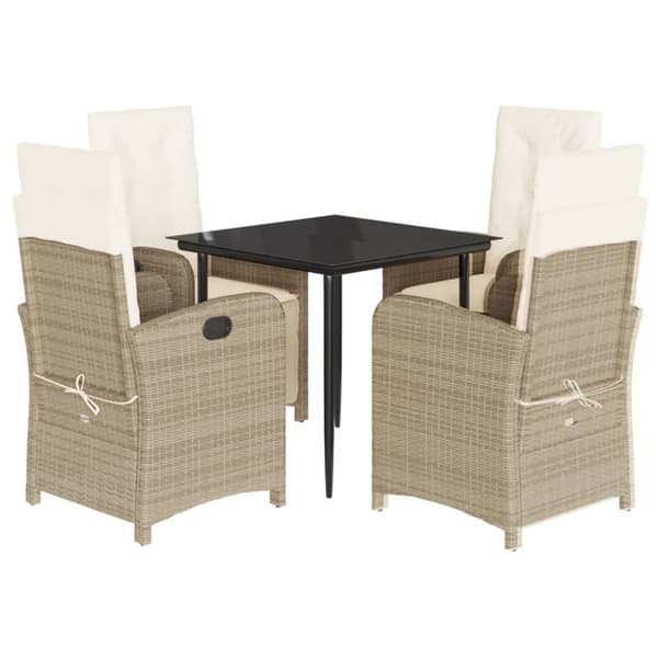 vidaXL Hagespisegruppe med puter 5 deler polyrotting beige