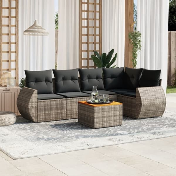 vidaXL sofasæt til haven 6 dele med hynder polyrattan grå