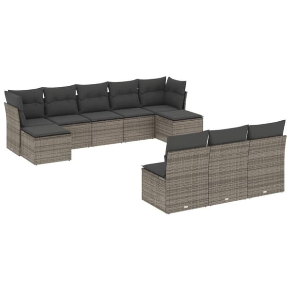 vidaXL sofasæt til haven 10 dele med hynder polyrattan grå