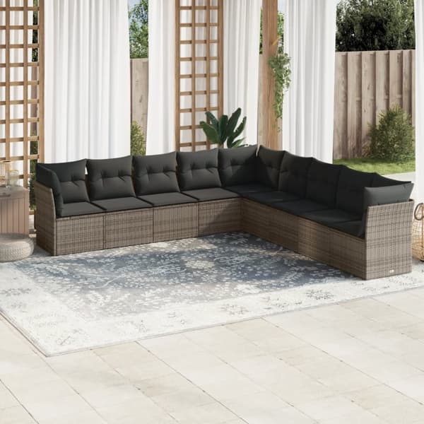 vidaXL sofasæt til haven 9 dele med hynder polyrattan grå