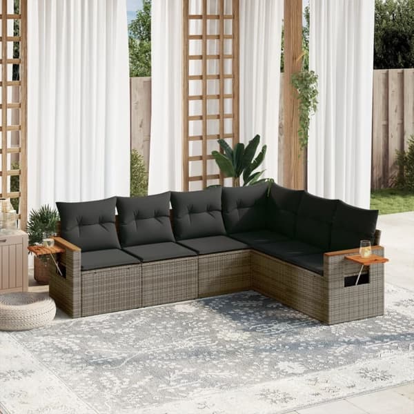 vidaXL sofasæt til haven 6 dele med hynder polyrattan grå