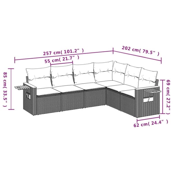 vidaXL sofasæt til haven 6 dele med hynder polyrattan grå