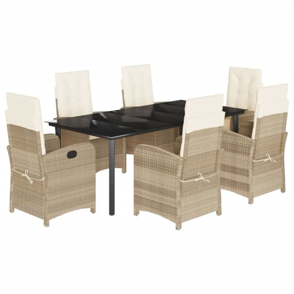 vidaXL spisebordssæt til haven 7 dele med hynder polyrattan beige