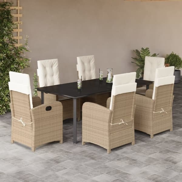 vidaXL spisebordssæt til haven 7 dele med hynder polyrattan beige