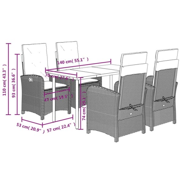 vidaXL spisebordssæt til haven 5 dele med hynder polyrattan beige