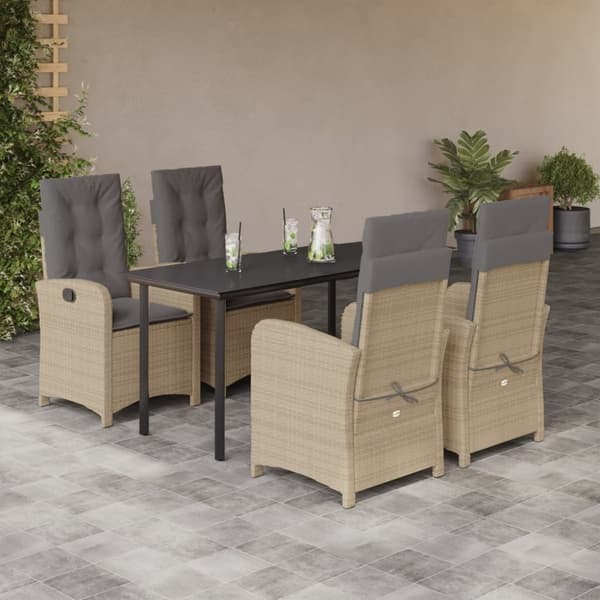 vidaXL spisebordssæt til haven 5 dele med hynder polyrattan beige