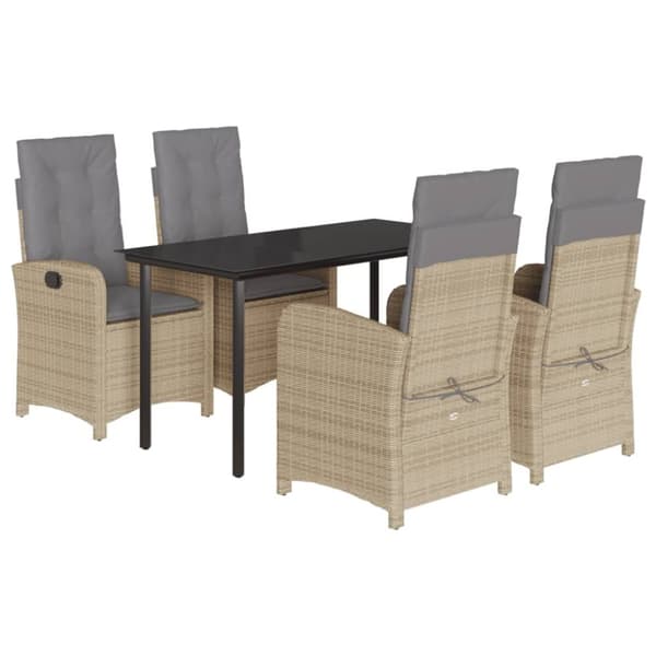 vidaXL spisebordssæt til haven 5 dele med hynder polyrattan beige