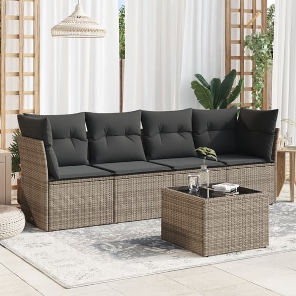 vidaXL sofasæt 5 dele med hynder polyrattan grå