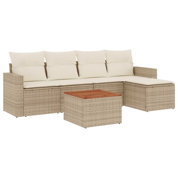 vidaXL Soffgrupp för trädgården med dynor 6 delar beige konstrotting