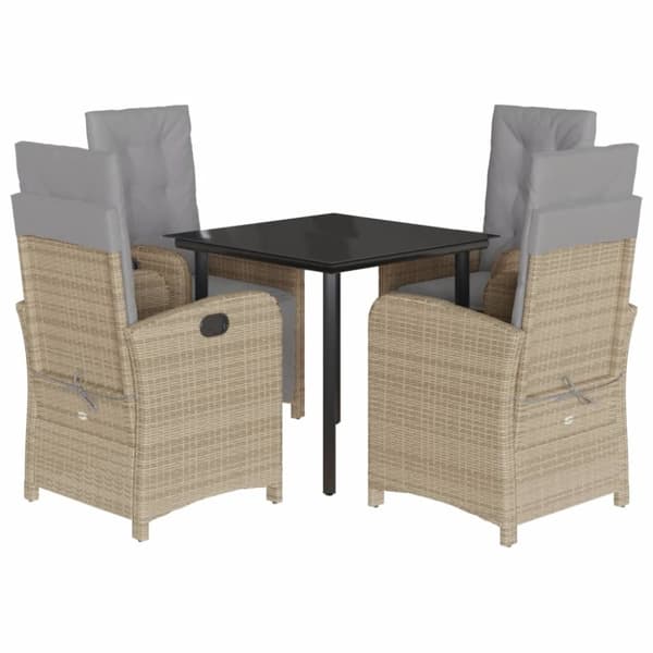 vidaXL spisebordssæt til haven 5 dele med hynder polyrattan beige