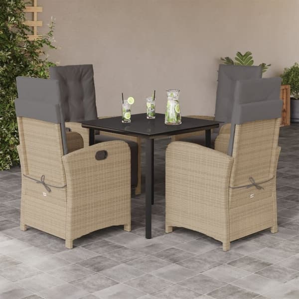 vidaXL spisebordssæt til haven 5 dele med hynder polyrattan beige