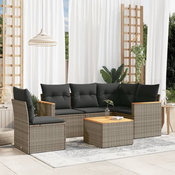 vidaXL sofasæt til haven 6 dele med hynder polyrattan grå