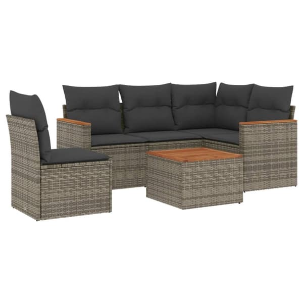 vidaXL sofasæt til haven 6 dele med hynder polyrattan grå