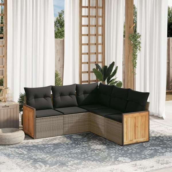vidaXL sofasæt 5 dele med hynder polyrattan grå
