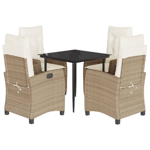 vidaXL spisebordssæt til haven 5 dele med hynder polyrattan beige