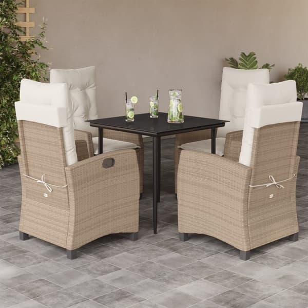 vidaXL spisebordssæt til haven 5 dele med hynder polyrattan beige