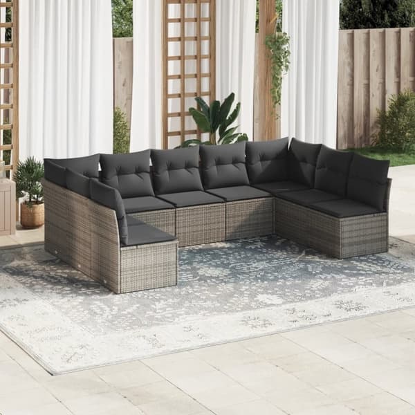 vidaXL sofasæt til haven 9 dele med hynder polyrattan grå
