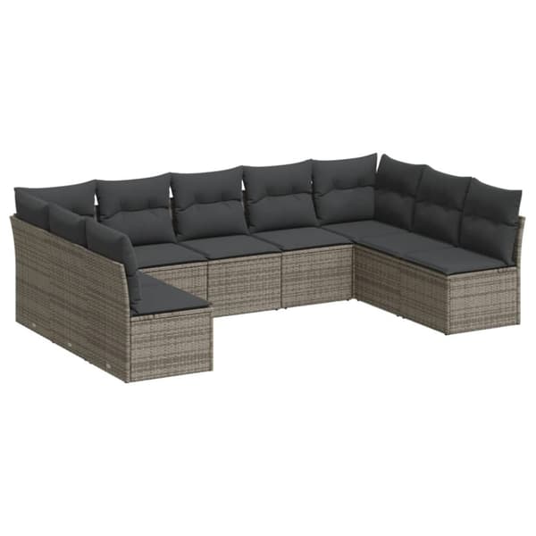 vidaXL sofasæt til haven 9 dele med hynder polyrattan grå