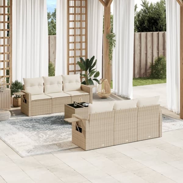 vidaXL sofasæt til haven 7 dele med hynder polyrattan beige