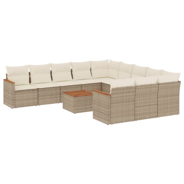 vidaXL sofasæt til haven 12 dele med hynder polyrattan beige