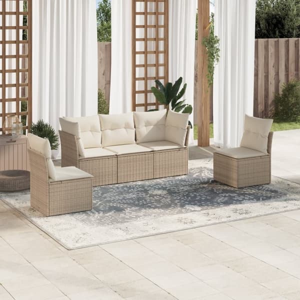 vidaXL sofasæt til haven 5 dele med hynder polyrattan beige