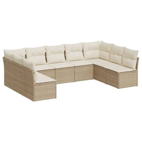 vidaXL sofasæt til haven 9 dele med hynder polyrattan beige