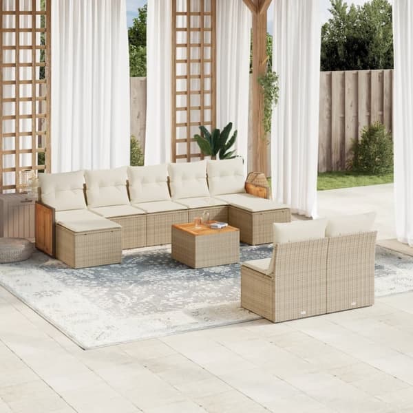 vidaXL sofasæt til haven 10 dele med hynder polyrattan beige