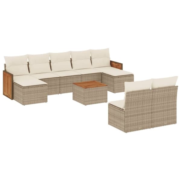 vidaXL sofasæt til haven 10 dele med hynder polyrattan beige