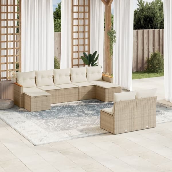 vidaXL sofasæt til haven 9 dele med hynder polyrattan beige