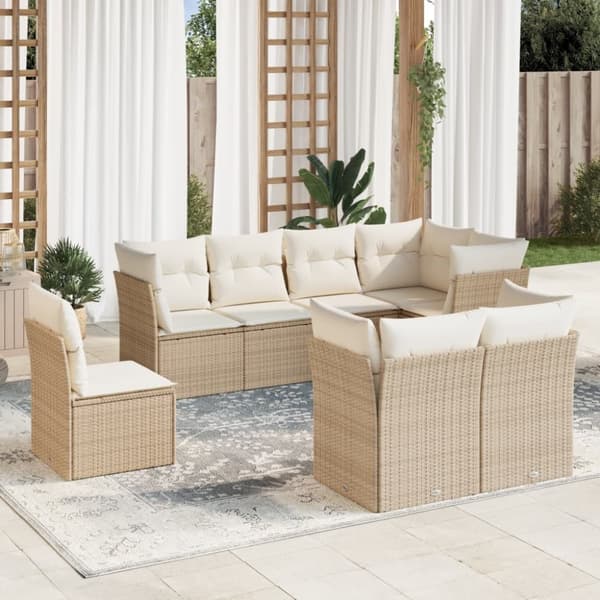 vidaXL sofasæt til haven 8 dele med hynder polyrattan beige