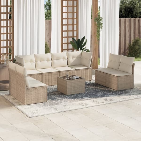 vidaXL sofasæt til haven 9 dele med hynder polyrattan beige