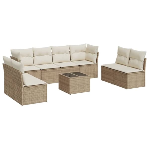 vidaXL sofasæt til haven 9 dele med hynder polyrattan beige